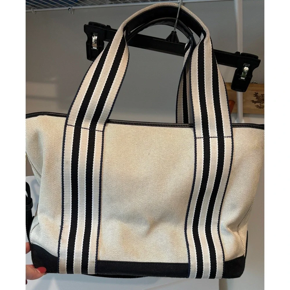 Paravel Cabana Tote Cream Navy Canvas Striped Crossbody Handbag Medium